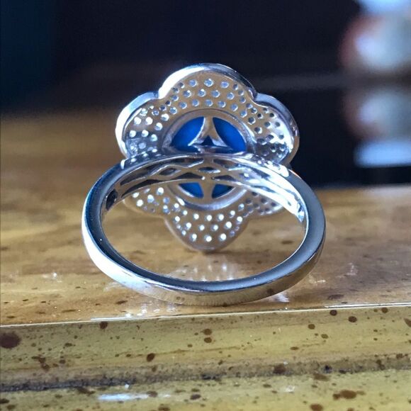 Natural Ceruleite Sterling Silver Flower Ring Size 10 - Picture 3 of 9